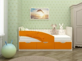 Дельфин-3 Кровать детская 3 ящика без ручек 1.6 Оранжевый глянец в Черлаке - cherlak.katalogmebeli.com | фото