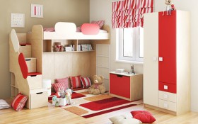 Детская комната Бэрри (Бежевый/Красный/корпус Клен) в Черлаке - cherlak.katalogmebeli.com | фото 1