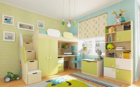 Детская комната Эппл (Зеленый/Белый/корпус Клен) в Черлаке - cherlak.katalogmebeli.com | фото 2