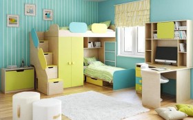 Детская комната Смайли (Желтый/Голубой/Зеленый/корпус Клен) в Черлаке - cherlak.katalogmebeli.com | фото 2