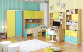 Детская комната Смайли (Желтый/Голубой/Зеленый/корпус Клен) в Черлаке - cherlak.katalogmebeli.com | фото 3