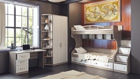 Двухъярусная кровать с лестницей с ящиками «Прованс» (Дуб Сонома трюфель/Крем) в Черлаке - cherlak.katalogmebeli.com | фото 7