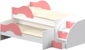 Кровать детская Матрешка выкатная с лестницей  Белый/Розовый в Черлаке - cherlak.katalogmebeli.com | фото 1