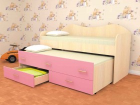 Кровать детская Нимфа двухместная 2.0 Дуб молочный/Розовый в Черлаке - cherlak.katalogmebeli.com | фото 1