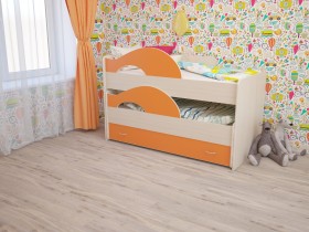 Кровать детская Радуга 1600 Млечный дуб/Оранжевый в Черлаке - cherlak.katalogmebeli.com | фото 1