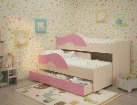 Кровать детская Радуга 1600 Млечный дуб/Розовый в Черлаке - cherlak.katalogmebeli.com | фото