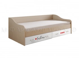 Кровать Girl Вега 0,9 м (Дуб беленый/Белый глянец/фотопечать) в Черлаке - cherlak.katalogmebeli.com | фото 1