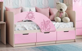 Кровать Юниор-3 ((мульт) розовый металл/дуб беленый) в Черлаке - cherlak.katalogmebeli.com | фото
