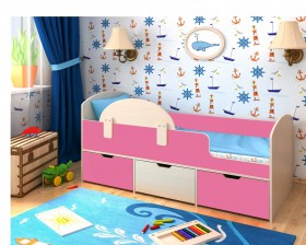 Кровать Малыш-мини Дуб молочный/Розовый в Черлаке - cherlak.katalogmebeli.com | фото 1