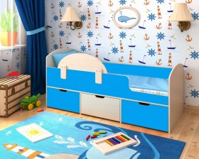 Кровать Малыш-мини с бортиком Дуб молочный/Голубой в Черлаке - cherlak.katalogmebeli.com | фото 1