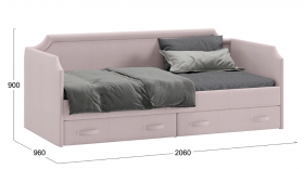 Кровать с мягкой обивкой и ящиками «Кантри» Тип 1 (900) (Велюр пудровый) в Черлаке - cherlak.katalogmebeli.com | фото 2