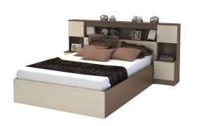 Кровать с прикроватным блоком КР 552 Спальня Basya (шимо темный/шимо светлый) в Черлаке - cherlak.katalogmebeli.com | фото