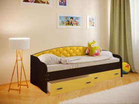 Кровать Софа-7 с мягкой спинкой (800х1900) Венге/Желтый в Черлаке - cherlak.katalogmebeli.com | фото