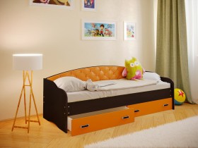 Кровать Софа-7 с мягкой спинкой (800х1900) Венге/Оранжевый в Черлаке - cherlak.katalogmebeli.com | фото