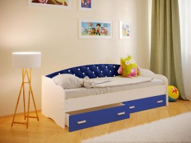 Кровать Софа-7 с мягкой спинкой со стразами (800х1900) Белый/Синий в Черлаке - cherlak.katalogmebeli.com | фото