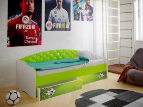 Кровать Софа-8 с мягкой спинкой фотопечать Футбол (900х1900) Белый/Лайм в Черлаке - cherlak.katalogmebeli.com | фото