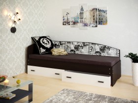 Кровать Софа-9 с мягкой спинкой с рисунком Милана (900х1900) Венге/Белый в Черлаке - cherlak.katalogmebeli.com | фото