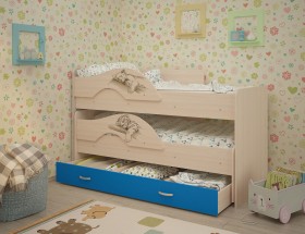 Кровать выкатная Радуга-Сафари детская 1600 Млечный дуб/Голубой в Черлаке - cherlak.katalogmebeli.com | фото 1
