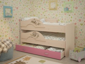 Кровать выкатная Радуга-Сафари детская 1600 Млечный дуб/Розовый в Черлаке - cherlak.katalogmebeli.com | фото 1