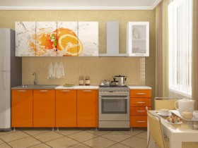 Кухонный гарнитур 1,8м Апельсин (Белый/Оранжевый металлик/Фотопечать апельсин) в Черлаке - cherlak.katalogmebeli.com | фото