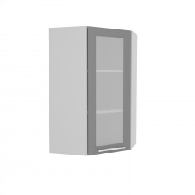 Квадро ВПУС 550 шкаф верхний угловой со стеклом высокий (Белый софт/корпус Серый) в Черлаке - cherlak.katalogmebeli.com | фото