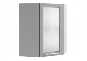 Лофт ПУС 550 шкаф верхний угловой со стеклом (Штукатурка белая/корпус Серый) в Черлаке - cherlak.katalogmebeli.com | фото