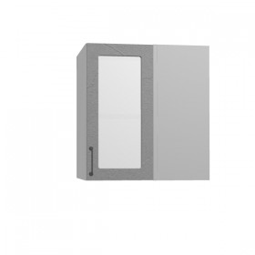 Лофт ПУС 650 шкаф верхний угловой со стеклом (Штукатурка серая/корпус Серый) в Черлаке - cherlak.katalogmebeli.com | фото