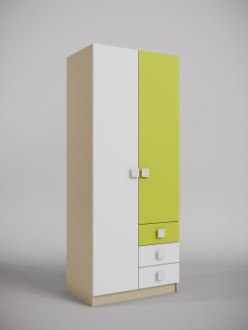 Шкаф 2-х створчатый с ящиками Эппл (Зеленый/Белый/корпус Клен) в Черлаке - cherlak.katalogmebeli.com | фото
