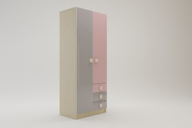 Шкаф 2-х створчатый с ящиками Грэйси (Розовый/Серый/корпус Клен) в Черлаке - cherlak.katalogmebeli.com | фото 2