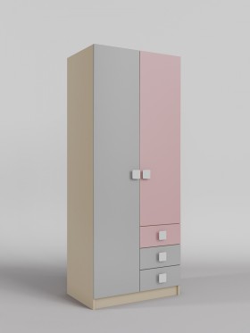 Шкаф 2-х створчатый с ящиками Грэйси (Розовый/Серый/корпус Клен) в Черлаке - cherlak.katalogmebeli.com | фото 1