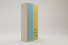 Шкаф 2-х створчатый с ящиками Смайли (Желтый/Голубой/Зеленый/корпус Клен) в Черлаке - cherlak.katalogmebeli.com | фото