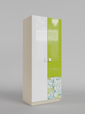 Шкаф 2-х створчатый с ящиками Твит (Белый/Зеленый/корпус Клен) в Черлаке - cherlak.katalogmebeli.com | фото