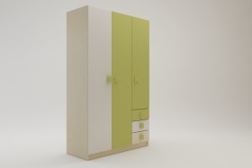 Шкаф 3-х створчатый с ящиками Эппл (Зеленый/Белый/корпус Клен) в Черлаке - cherlak.katalogmebeli.com | фото 2