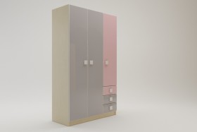 Шкаф 3-х створчатый с ящиками Грэйси (Розовый/Серый/корпус Клен) в Черлаке - cherlak.katalogmebeli.com | фото 2