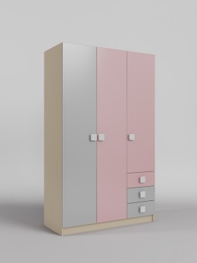 Шкаф 3-х створчатый с ящиками Грэйси (Розовый/Серый/корпус Клен) в Черлаке - cherlak.katalogmebeli.com | фото