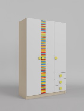 Шкаф 3-х створчатый с ящиками Клаксон без машинок (Белый/корпус Клен) в Черлаке - cherlak.katalogmebeli.com | фото