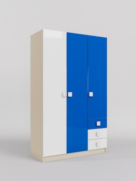 Шкаф 3-х створчатый с ящиками Скай люкс (Синий/Белый/корпус Клен) в Черлаке - cherlak.katalogmebeli.com | фото 1