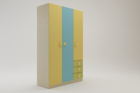 Шкаф 3-х створчатый с ящиками Смайли (Желтый/Голубой/Зеленый/корпус Клен) в Черлаке - cherlak.katalogmebeli.com | фото