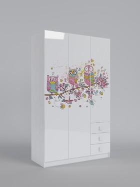 Шкаф 3-х створчатый с ящиками Совушки (Белый/корпус Выбеленное дерево) в Черлаке - cherlak.katalogmebeli.com | фото