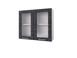 Шкаф 80 с 2-мя витринами Лофт (Камень Арья/корпус Белый) в Черлаке - cherlak.katalogmebeli.com | фото