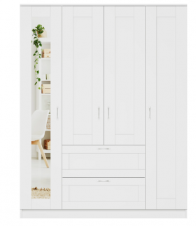 Шкаф четырехдверный Сириус с 1 зеркалом и 2 ящиками белый в Черлаке - cherlak.katalogmebeli.com | фото