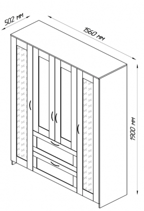 Шкаф четырехдверный Сириус с 1 зеркалом и 2 ящиками белый в Черлаке - cherlak.katalogmebeli.com | фото 2