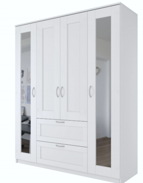 Шкаф четырехдверный Сириус с 2 зеркалами и 2 ящиками белый в Черлаке - cherlak.katalogmebeli.com | фото 1