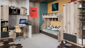 Шкаф для одежды комбинированный «Окланд» (Фон Черный/Дуб Делано) в Черлаке - cherlak.katalogmebeli.com | фото 4
