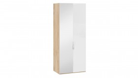 Шкаф для одежды с 1 глухой и 1 зеркальной дверями левый «Эмбер» Яблоня Беллуно/Белый глянец в Черлаке - cherlak.katalogmebeli.com | фото