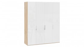 Шкаф для одежды с 4 глухими дверями «Эмбер» Яблоня Беллуно/Белый глянец в Черлаке - cherlak.katalogmebeli.com | фото