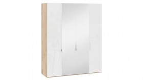 Шкаф комбинированный с 2 глухими и 2 зеркальными дверями «Эмбер» Яблоня Беллуно/Белый глянец в Черлаке - cherlak.katalogmebeli.com | фото
