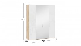 Шкаф комбинированный с 2 глухими и 2 зеркальными дверями «Эмбер» Яблоня Беллуно/Белый глянец в Черлаке - cherlak.katalogmebeli.com | фото 2